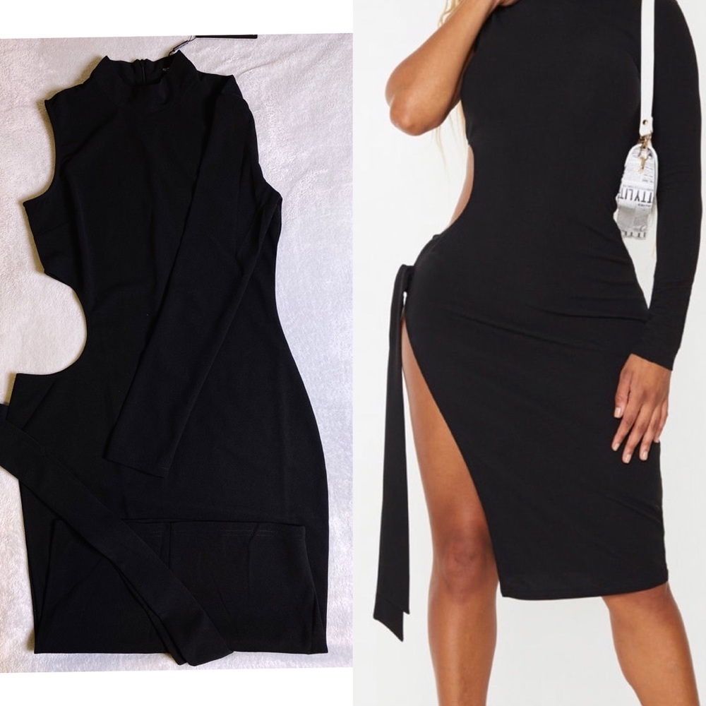Cut Out Shape Black MIDI Dress